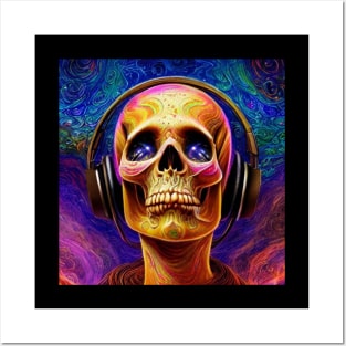 Design Skull Listening To Music Posters and Art